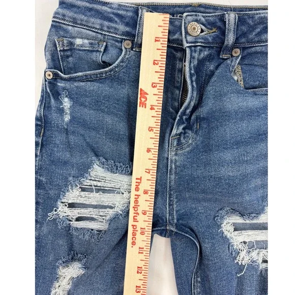AMERICAN EAGLE Womens Mom Jean Distressed Stretch High Rise Blue Denim Size 00 - Picture 9 of 10